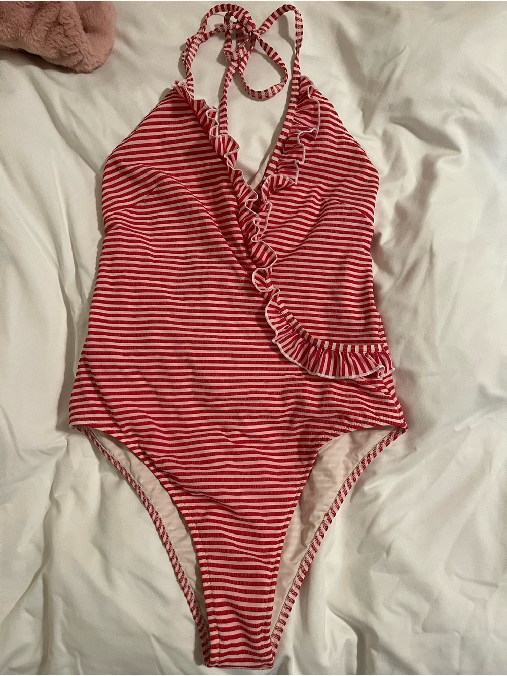 Solid and Striped Red and White One Piece